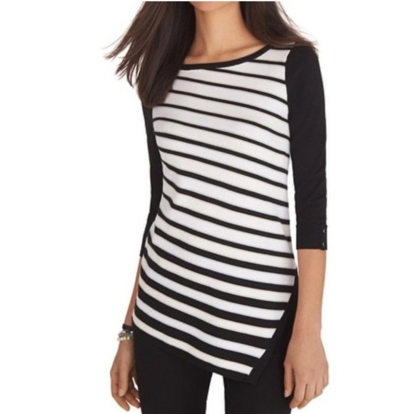 WHITE HOUSE BLACK MARKET Asymmetrical Stripe Pullover Tunic Sweater SZ SMALL NWT - Picture 1 of 9